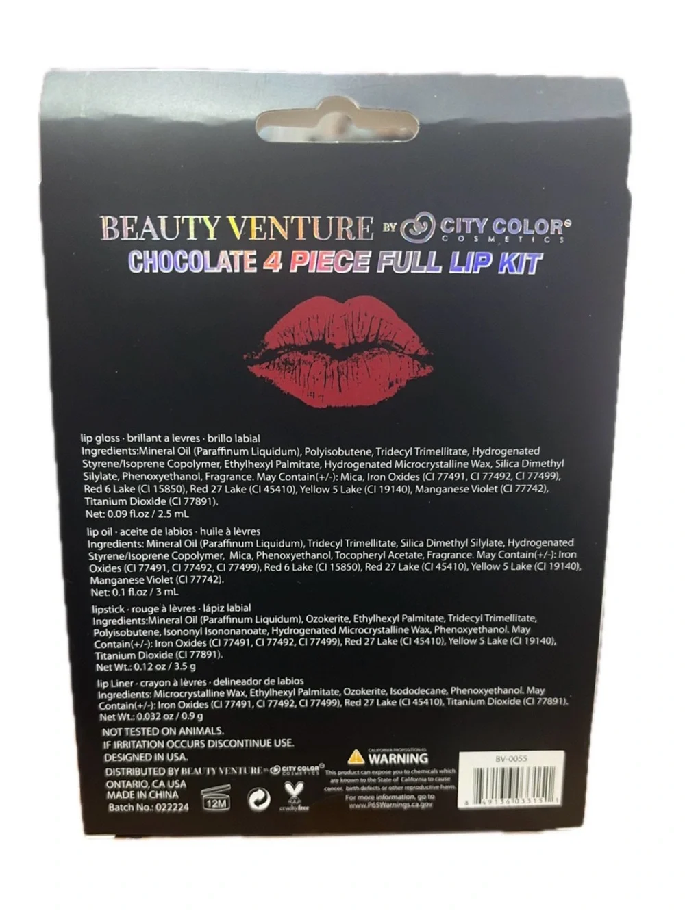 NIB Beauty Venture by City Color Chocolate 4 Piece Full Lip Kit